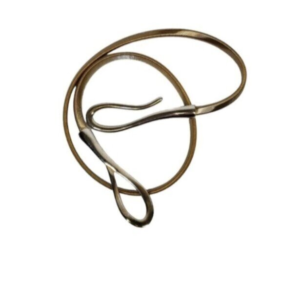 Gold Tone Metal Stretch Thin Belt Hook Loop Close Disco Retro Vibe OS - Picture 4 of 13